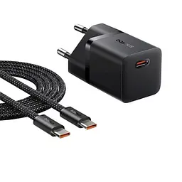 Мережевий зарядний пристрій з кабелем Baseus GaN5 Fast Charger (mini) 1C 25W EU Cluster чорний (with: Fast Charging Data Cable