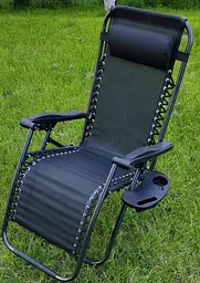 Садове Крісло Шезлонг до 120 кг Складаний Шезлонг для Дачі Zero Gravity XXL (з підстакаником) чорний - мініатюра 4