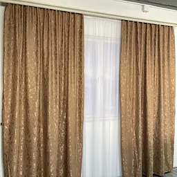 Льняні мармурові штори кавового кольору 2шт. 150х270 з білим шифоновим тюлем 400х270, на тасьмі ALBO pbe0052748 - мініатюра 6