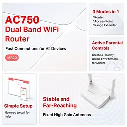 Маршрутизатор MR20 AC750, 2xFE LAN, 1xFE WAN Mercusys teh0017245 - мініатюра 7
