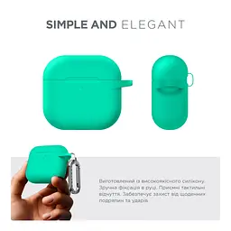 Силіконовий чохол для навушників Apple AirPods 4, Hang Case, бірюзовий, ультратонкий захисний кейс товщиною 2 мм, захист від подряпин, пилу та ударів, компактний, з карабіном для кріплення, ArmorStandart (ARM81287) - мініатюра 2