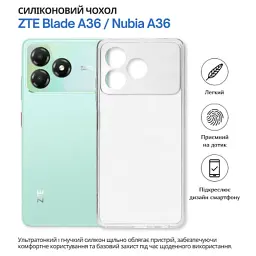 Чохол до мобільного телефона BeCover silicone ZTE Blade A36 / Nubia A36 Transparent (714908) - мініатюра 4