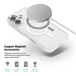 Чехол Apple iPhone 16, Unit MagSafe, белый, прозрачный, магсейф, противоударный, магнитный, панель-накладка с поддержкой MagSafe, с поддержкой беспроводной зарядки, TPU+PC, защита всего корпуса, ударопрочный, ArmorStandart (ARM78705) - мініатюра 4