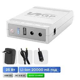 Джерело безперебійного живлення з блоком живлення Mini UPS WGP UPS103C Quick Charge 20000mAh 5V/12V/12V, Li-ion 4*5Ah, для роутера та оптичного терміналу. Блок живлення 12/3А (36W) (42-00317)
