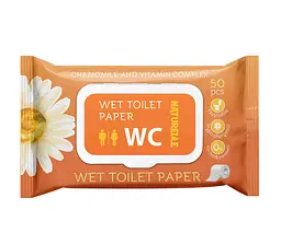Вологий туалетний папір Naturelle Сhamomile 50 шт. Змивається в унітаз, з клапаном