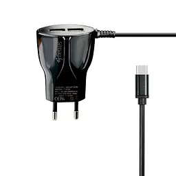 Мережевий зарядний пристрій Gelius Ultra Edition USB + Type-C 2A Black 1.2 m