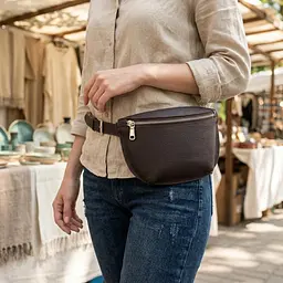 Шкіряна матова бананка Shvigel 16381 коричнева - мініатюра 2