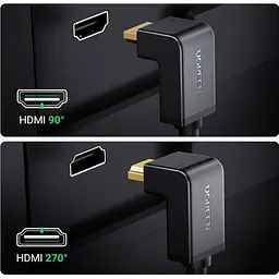 Кабель Ugreen HD103 HDMI to HDMI 90-Degree Right-Angle V2.0 1m Black (10172) [63384] - мініатюра 7