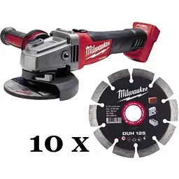 Шліфмашина кутова акумуляторна безщіткова MILWAUKEE, M18 CAG125X-0, діаметр 125мм + Диск алмазний MILWAUKEE DUH 125, діаметр 125