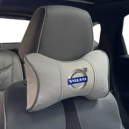 Подушка на підголівник з логотипом Volvo Екошкіра 3D Кольоровий лого Сірі-Сірий кант 1 шт