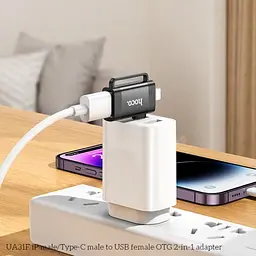 Перехідник Hoco UA31F iP male/Type-C male to USB female OTG 2 в 1 adapter чорний - мініатюра 2