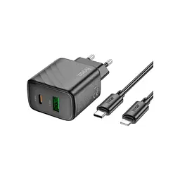 Зарядний пристрій HOCO CS23A USB-C PD30W + 1xUSB QC3.0 + cable USB-C to Lightning black (6942007609951) - мініатюра 4