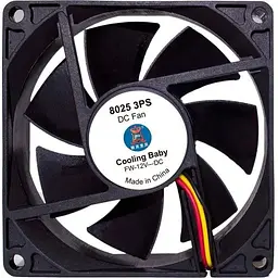 Вентилятор 80 мм Cooling Baby 8025 3PS чорний 80x80x25мм SB 12В 0,18А 24,3 дБ 2500 об/хв 3pin