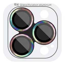 Захисне скло Metal Classic на камеру (у упак.) для Apple iPhone 14 Pro (6.1) / 14 Pro Max (6.7) Бузковий / Rainbow