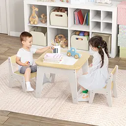 Комплект дитячих меблів Costway Kids Set 2-in-1 Desk стіл та 2 стільці з двосторонньою стільницею-дошкою - мініатюра 3