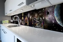 Кухонний фартух Космічні Кораблі вінілова наклейка космос планети Чорний 60х300 см Happy Pocket Z180895