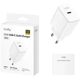 Зарядний пристрій 1xUSB 25W, (GaN, 1хUSB-C, QC+PD 3.0, вилка ЄС, для iPhone серії 12 та новітніх мод. - мініатюра 2