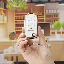 Чохол ключа Volkswagen білий золота окантовка (3 кнопки) - мініатюра 4