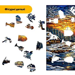 Дерев'яний фігурний пазл puzzlean Зимова Ріка Сутінків, А3, Дерев'яна коробка 200 елементів - мініатюра 3