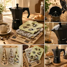 Набір «Кавовий ранок»: гейзерна кавоварка VITRINOR BLACK + 3 кухонні рушники HomeBrand - мініатюра 4