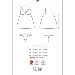 Сатиновий пеньюар із мереживом Obsessive 810-BAB-1 Babydoll & Thong S/M, чорний, пеньюар, танга - мініатюра 7