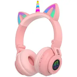 Бездротові навушники LED з котячими вушками єдиноріг STN-27 Pink - мініатюра 3