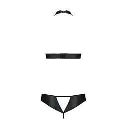 Комплект відкритий топ та трусики з екошкіри з люверсами Passion MALWIA SET with Open Bra L/XL black - мініатюра 4