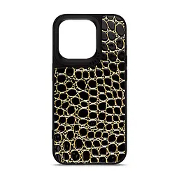 Кожаный чехол для Apple iPhone 15 Pro, Harder Crocosaur, черный, термополиуретан ТПУ + экокожа с текстурой крокодила, панель, защита корпуса, противоударный, микрофибра, рамка вокруг камеры, защита всего корпуса, (ARM76701)
