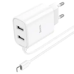 Зарядний пристрій Hoco C103A 2 USB білий з кабелем Lightning - мініатюра 3