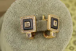 Сережки Xuping Jewelry Три квадрата з чорною керамікою 1,6 см золотисті - мініатюра 2