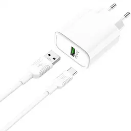 Мережевий зарядний пристрій Hoco 1USB C69A QC 3.0 5A White + USB Cable Type-C - мініатюра 2