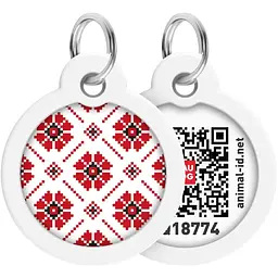 Адресник для собак і котів Waudog Smart ID з QR паспортом Вишиванка 30 мм