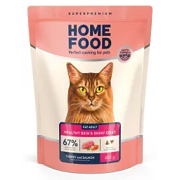 Корм для кішок Home Food з індичкою та лососем для здорової шкіри та блискучої шерсті 0,4кг