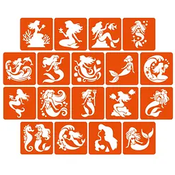 Набір трафаретів для біо-тату "Русалки" Fresh Tattoo mermaids-5x5-18, 18 трафаретів