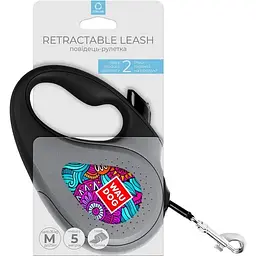 Повідець-рулетка для собак Waudog R-leash Літо, світловідбиваючий, M, до 25 кг, 5 м, чорний - мініатюра 3