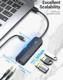 Хаб USB 3.0 -> 3хUSB 3.0/2хTRS Audio/USB Micro 1.0 м. Vention - мініатюра 4
