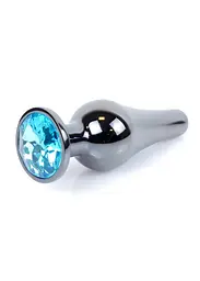 Анальна пробка - Jewellery Dark Silver Long Plug Light Blue - мініатюра 3
