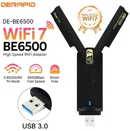 Мережевий адаптер Wi-Fi 7 USB FENVI FU-BE6500 трьохдіапазонний бездротовий mu-mimo Black (19123) - мініатюра 2