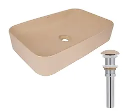 Раковина накладна Qtap Tern, Beige, прямокутна, з донним клапаном QTTER188SB49790