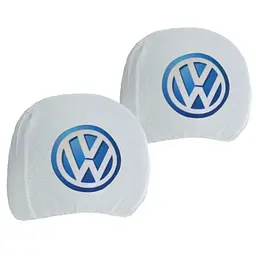 Чохли для підголівників Універсальні Volkswagen Білі Кольоровий логотип 2 шт