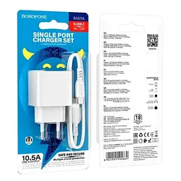 Сітчасте зарядне пристрій BOROFONE BAS11A Erudite single port 1USB/2.1A+ Cable Type-C білий - мініатюра 3