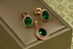 Набір Xuping Jewelry овал із зеленим каменем золотистий