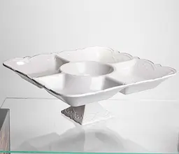 Менажниця порцелянова  Yiwu  White Square 31.5х31.5 см 5 секцій на ніжці  Yiwu 120-YH-HG058 - мініатюра 3