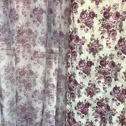 Атласні штори з фіолетовими квітами 150х270 з батистовим тюлем 400х270 ALBO pbe0052703 - мініатюра 3
