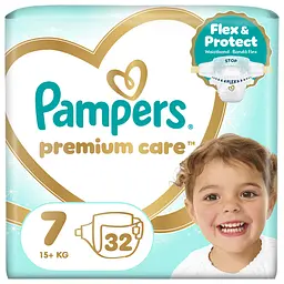 Дитячі одноразові пiдгузники Pampers Premium Care Giant Plus розмір 7 (15+ кг) 32 шт.