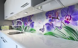 Вініловий кухонний фартух Сині Орхідеї та метелики наклейка для кухні ПВХ Квіти Блакитний Happy Pocket Z181575 - мініатюра 6