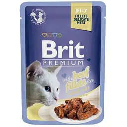 Вологий корм для дорослих котів Brit Premium Cat pouch з яловичиною 85 г