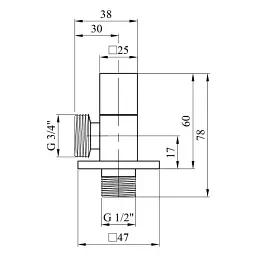 Кран приладовий кутовий Karro KR-03122А латунь 1/2"х3/4" Хром 30412 - мініатюра 2