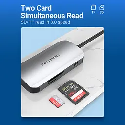 Хаб USB 3.1 Type-C -> 3хUSB 3.0/SD/TF/PD 100W 6-in-1 Vention - мініатюра 6
