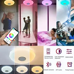 Стельовий світильник з Bluetooth-динаміком, музичним освітленням, зміною кольору RGB, BIAOQINBO 30W Ø28 см - мініатюра 3
